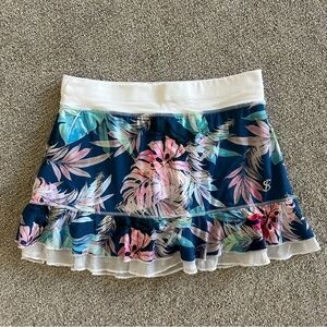 Sofibella Womens Tropical Leaf Print‎ Skort XS White Waistband Ruffle Skirt